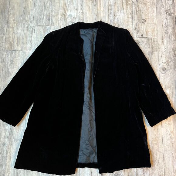 Vtg Antique 30s 40s Black Velvet Lined Tunic Long Sleeve Coat Jacket Sm Med - Picture 5 of 7